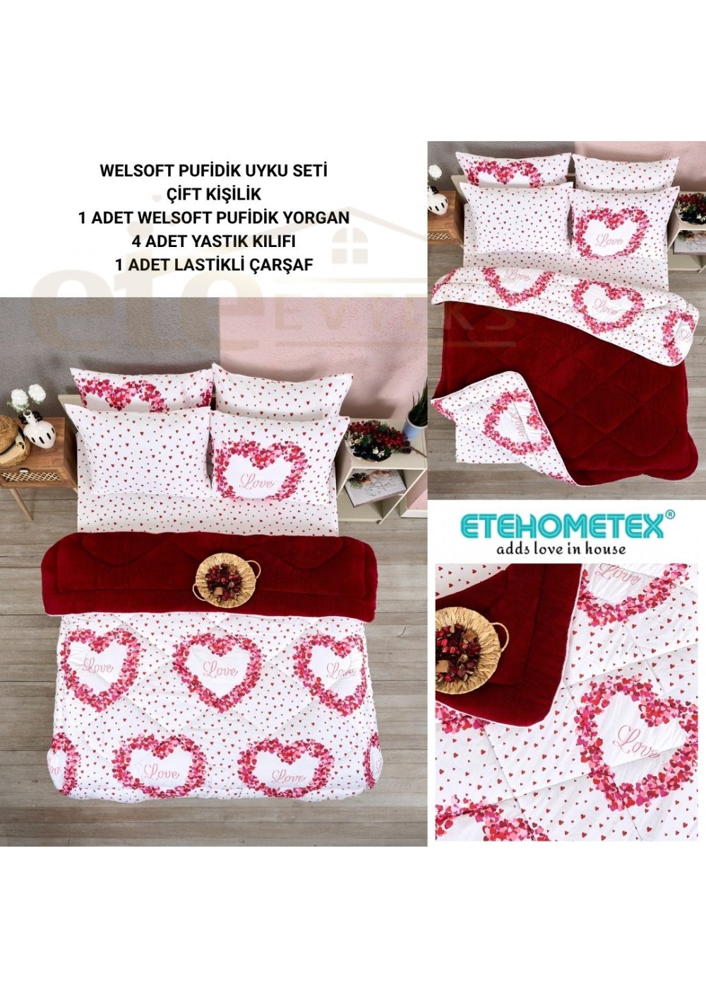 ETE HOMETEX ÇİFT KİŞİLİK WELSOFT UYKU SETİ LOVE 8696474231860